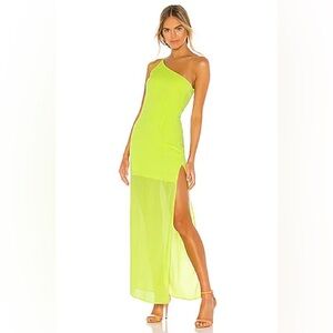 superdown One-Shoulder Neon Lime Maxi Dress